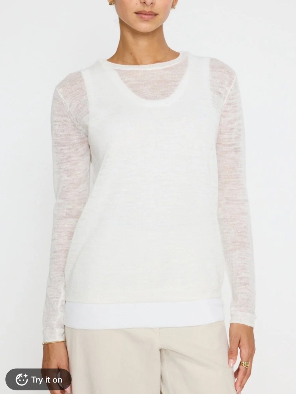BROCHU WALKER The Dafne Layered Looker Salt White Linen Blend Sheer Knit Medium